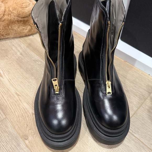 AllSaints Othello Black Leather Front Zip Boots - Size 10 - Picture 2 of 6